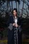 Black Chiffon opened abaya Kimono with polka dots on the front and cuffs