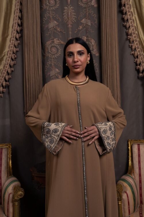 Crepe Abaya with crystal embroidery on Front and Cuffs for an elegant touch