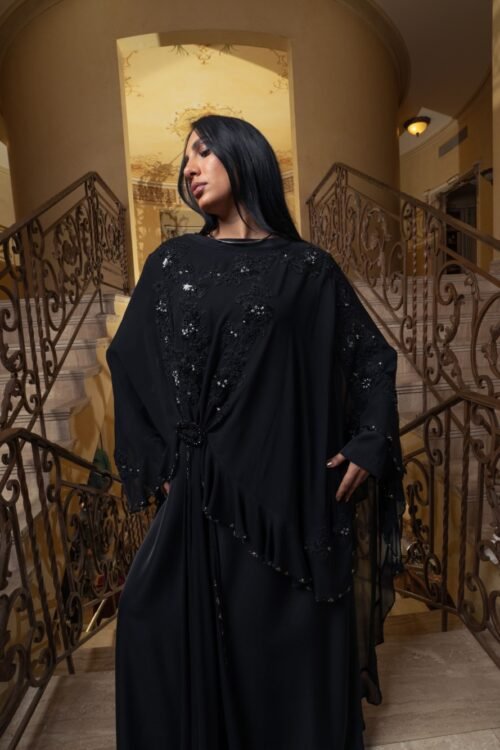 Double layered natural chiffon dress with handmade embroidery dress