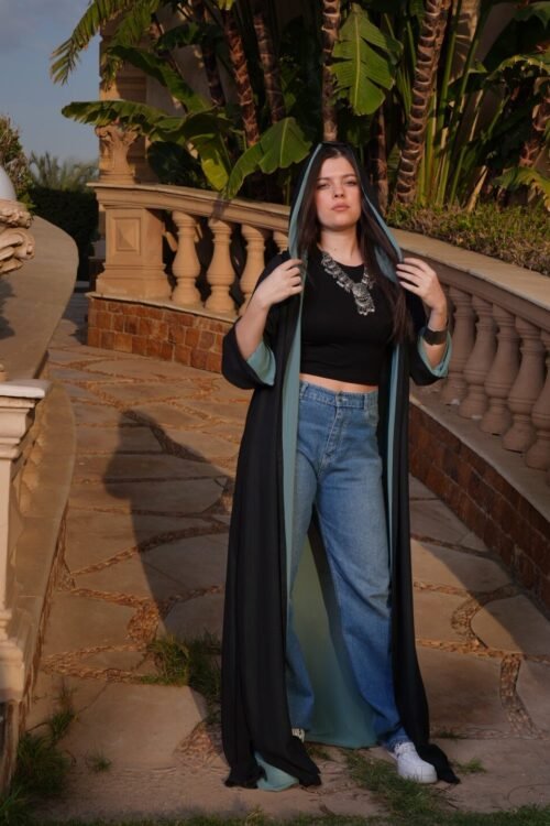 Double-Layered Black Chiffon Cardigan